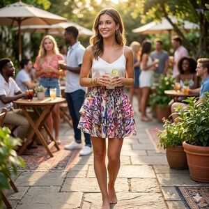 MISA Los Angeles Sz S mini skirt ruffled 100% viscose elastic waist multicolored